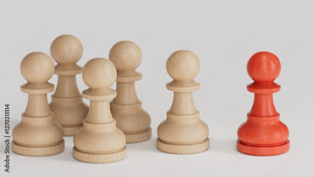 A wooden puppet wooden cube with a happy smiley face. Separating from a society full of frowning or unhappy faces.leader teamwork and success.3D rendering on white background. A wooden puppet wooden cube with a happy smiley face. Separating from a society full of frowning or unhappy faces.leader teamwork and success.3D rendering on white background.