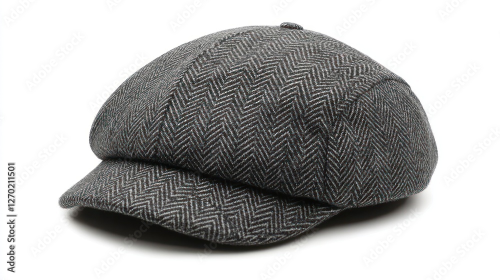 Grey herringbone newsboy cap, studio shot Grey herringbone newsboy cap, studio shot