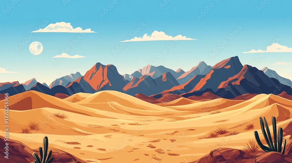 Naklejka premium Desert Landscape with Majestic Mountains under a Clear Sky