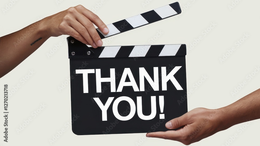 Obraz premium Hands hold a movie clapperboard with thank you message