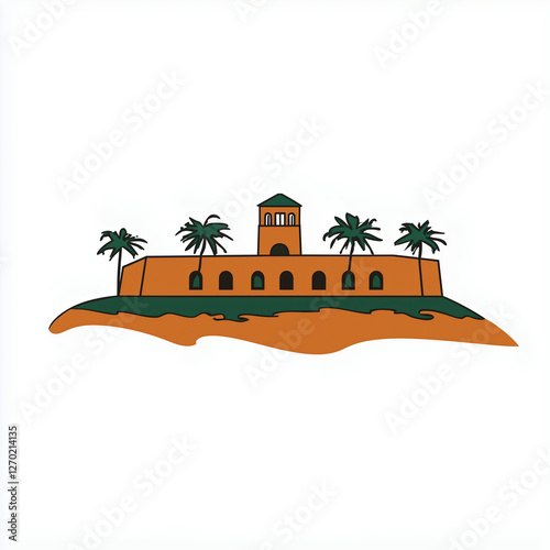 Minimalist vintage logo of dry tortugas national park landscape illustration