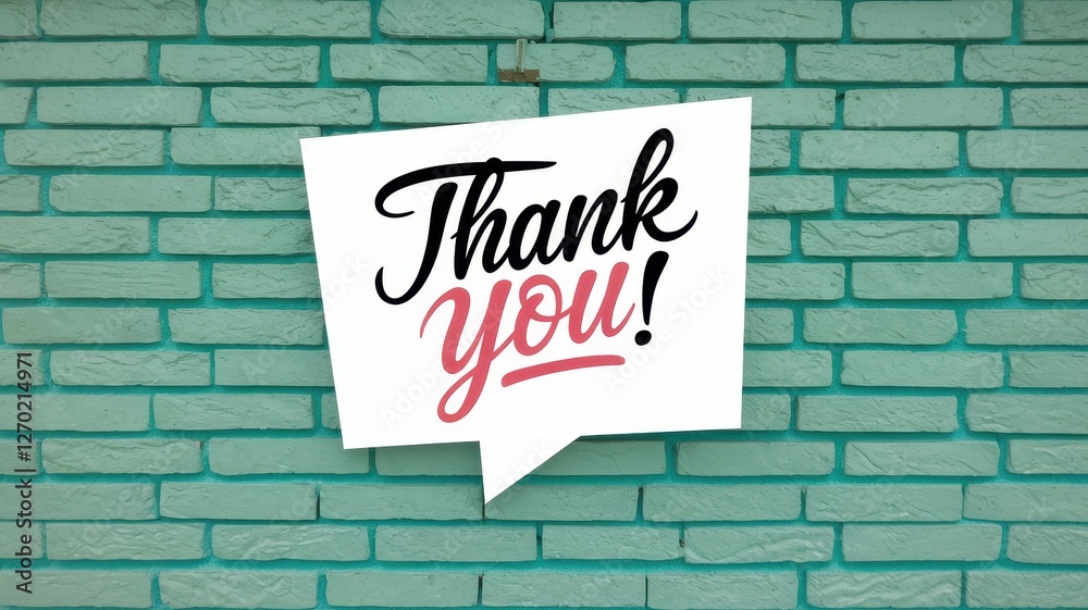 Thank you message in a speech bubble on brick wall Thank you message in a speech bubble on brick wall