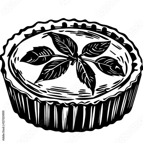 quiche, Minimalist Food Sketches: Classic Black and White Vector Illustrations, isolated, No background