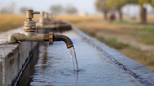 Rustic Water Trough: A Tranquil Scene of Hydration
