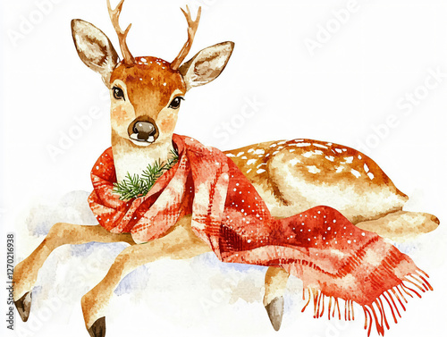 clipart Watercolor reindeer Christmas folk art illustration winter festive holiday decor hand painted primitive vintage rustic seasonal decoration cozy Nordic artistic aesthetic deer kid story book