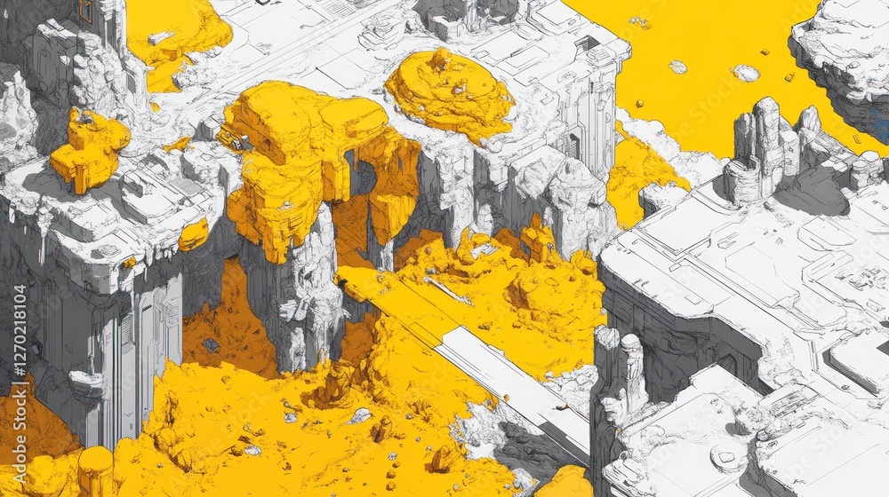 Fototapeta premium Aerial view futuristic city, yellow terrain