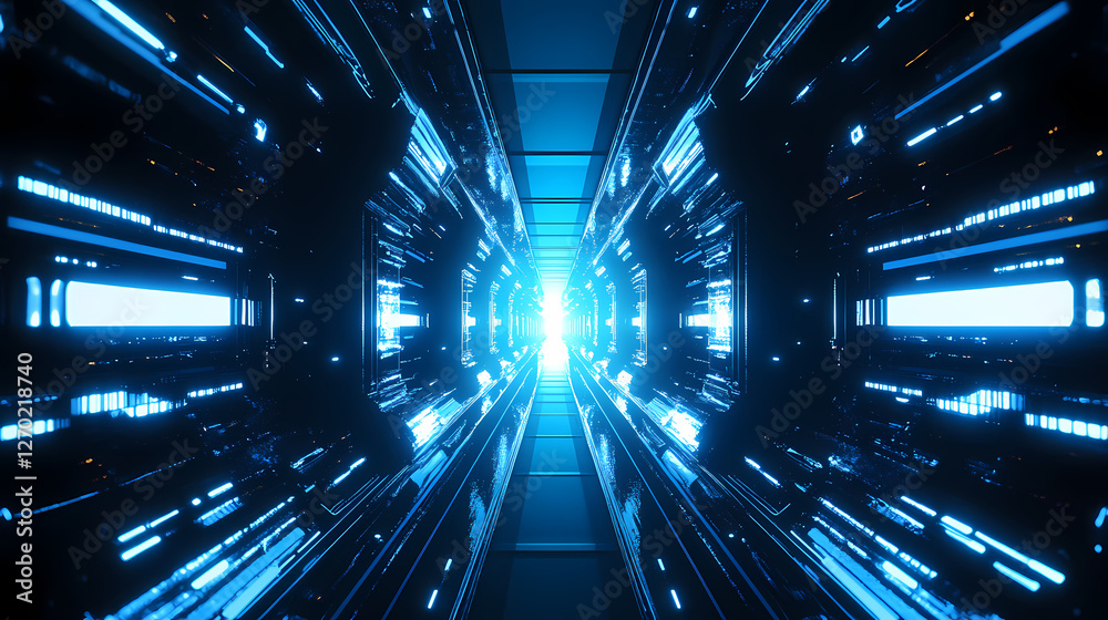 Futuristic Sci-Fi Corridor with Blue and Black Hues Futuristic Sci-Fi Corridor with Blue and Black Hues