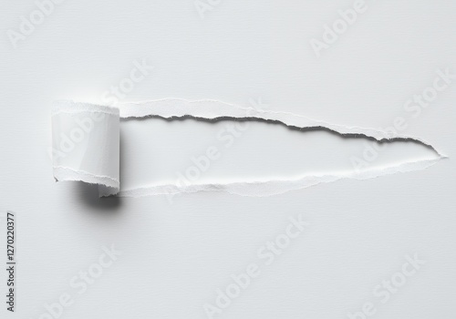 A white paper with a tear in it