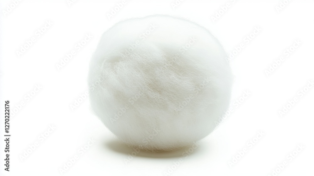 A fluffy white ball sits against a bright white background. The texture is soft and inviting, perfect for crafting or decoration. A fluffy white ball sits against a bright white background. The texture is soft and inviting, perfect for crafting or decoration.