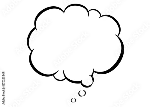 吹き出し＿シンプルなもくもく雲型_思い＿吹き出し口中央_白背景