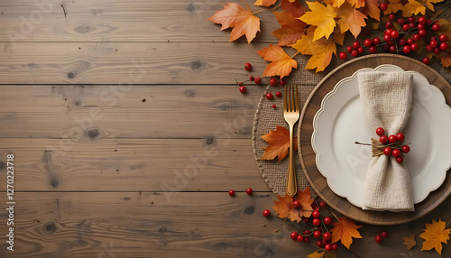 Wallpaper Mural Fall Festive Table Setting with Autumn Leaves and Red Berries Torontodigital.ca