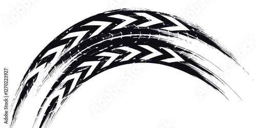 Grunge tire track, wheel braking marks. Truck, car or motorcycle tread pattern silhouette. Auto race, motorsport,