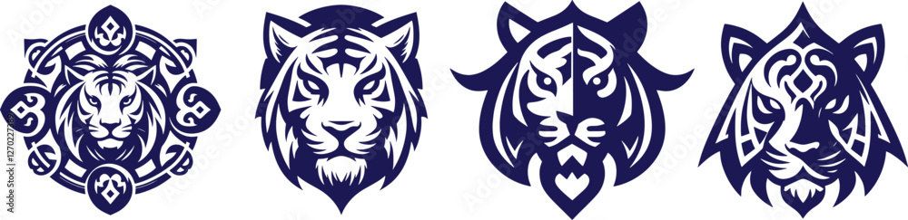 Fototapeta premium Four stylized tiger head designs. (2)