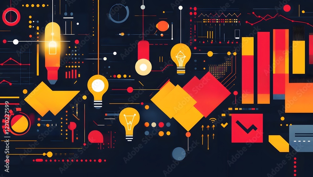 Obraz premium Data-driven innovation concept, glowing lightbulb, circuit board background