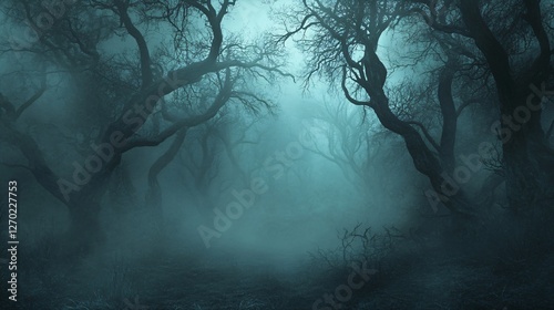 Halloween Spooky Dark Foggy Forest Background