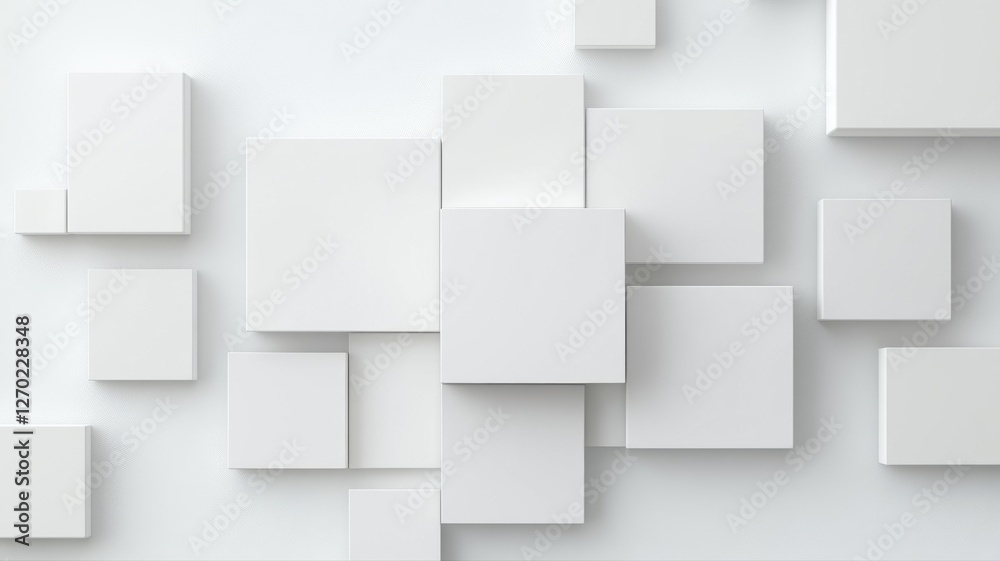 Abstract 3D white geometric pattern of overlapping squares on a smooth surface. Abstract 3D white geometric pattern of overlapping squares on a smooth surface.