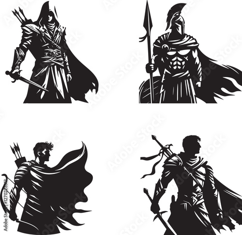 Four warriors in black silhouettes.