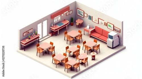 Cafeteria Room isometric 3D