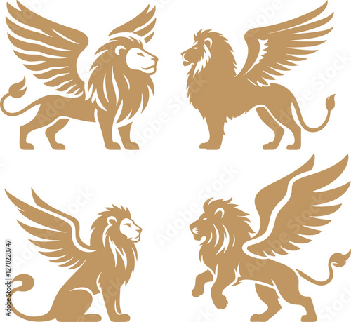 Four winged lions in different poses.