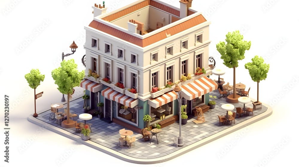Fototapeta premium Classic Cafe design building isometric 3D