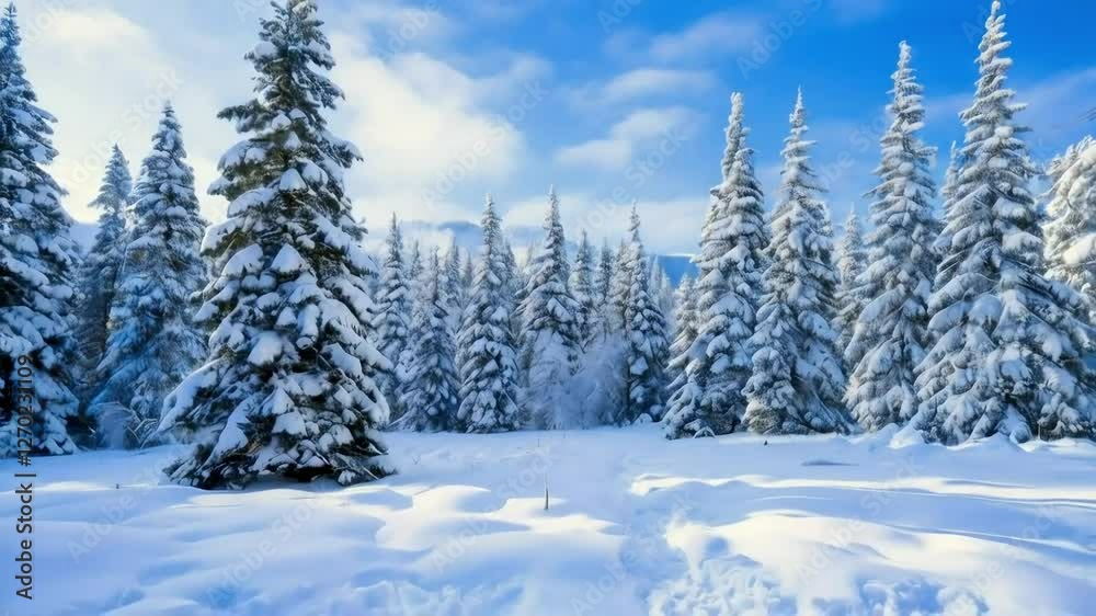 Snow covered pine trees in winter forest. Snow covered pine trees in winter forest.