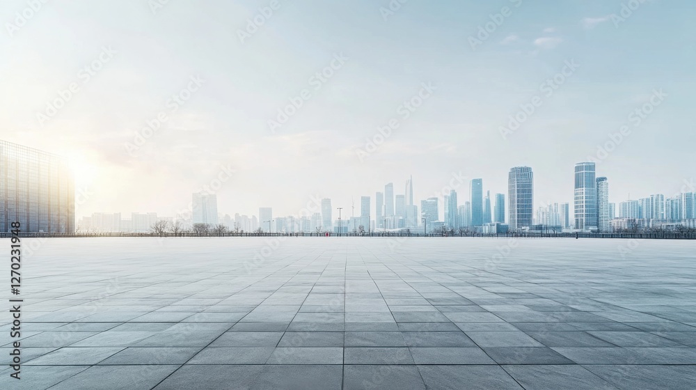 A clean plaza with a distant skyline. Featuring opportunity and growth A clean plaza with a distant skyline. Featuring opportunity and growth