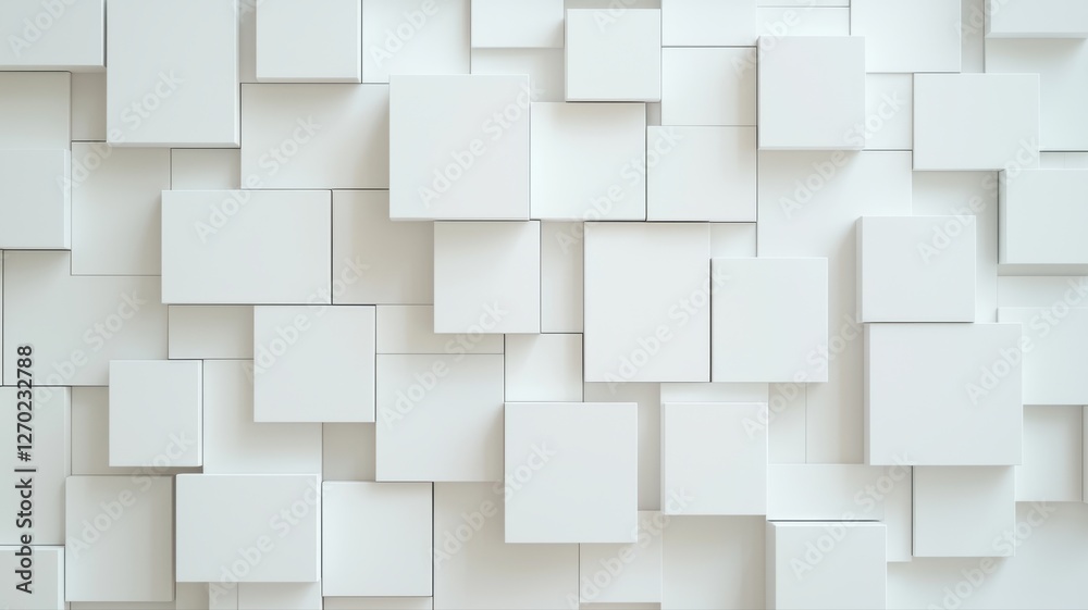 Obraz premium Abstract white geometric 3D blocks creating a modern, textured background with light shading.