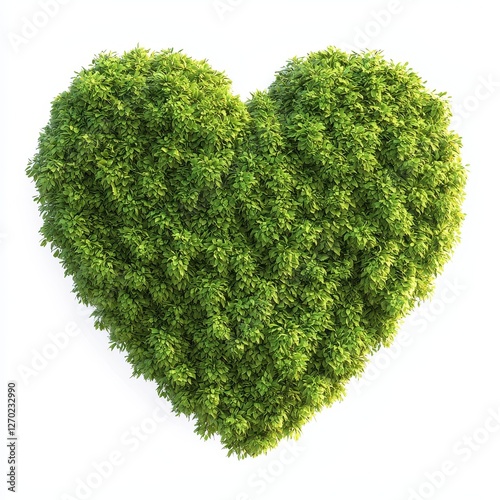 A heart-shaped design made of lush green foliage symbolizes love for nature and the environment.