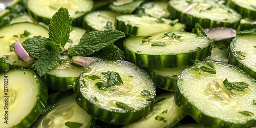 Refreshing Cucumber Mint Salad: Vibrant Green Slices, Culinary Delight