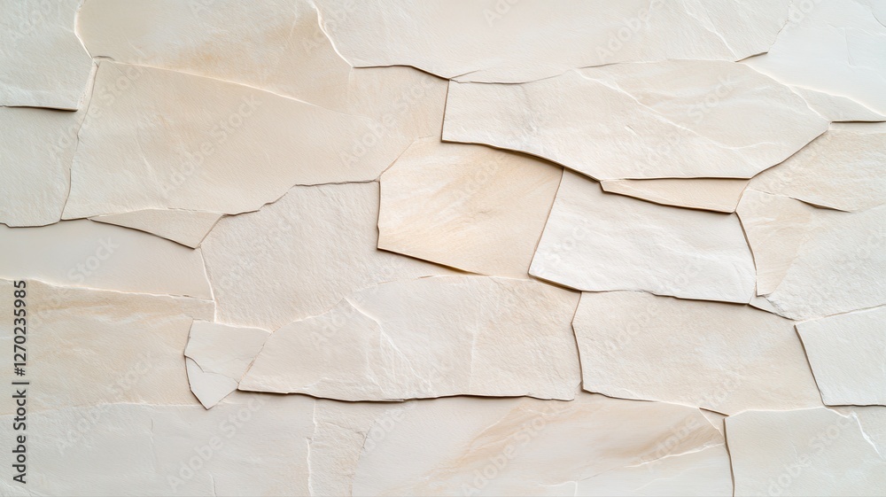 Fototapeta premium Close-up of beige stone wall texture, showcasing irregular pattern and natural design elements.