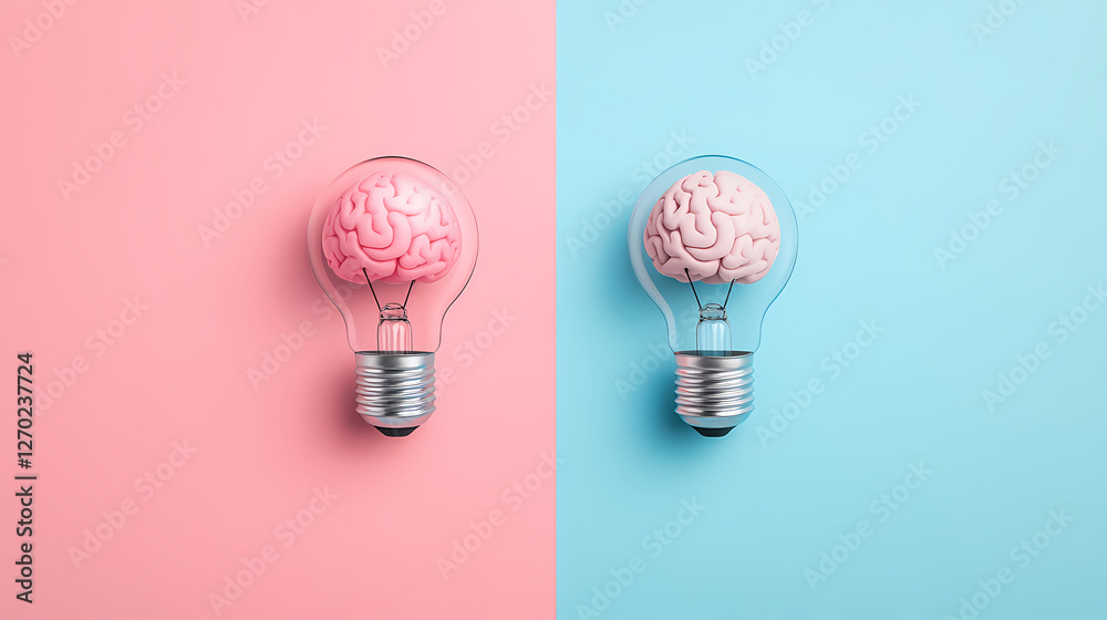 custom made wallpaper toronto digitalTwo Light Bulbs and Brain Models
