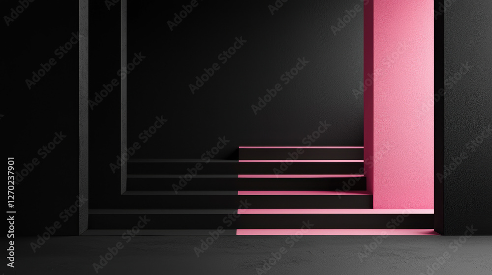 Obraz premium A minimalist modern black background with a pink highlight 