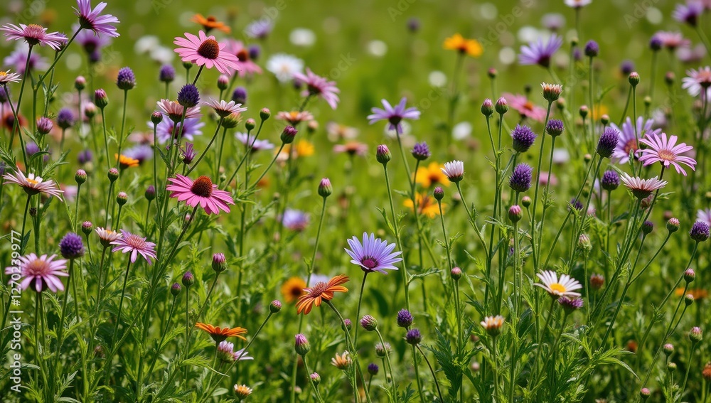 Colorful Blooms Swaying in a Meadow Under a Gentle Breeze Colorful Blooms Swaying in a Meadow Under a Gentle Breeze