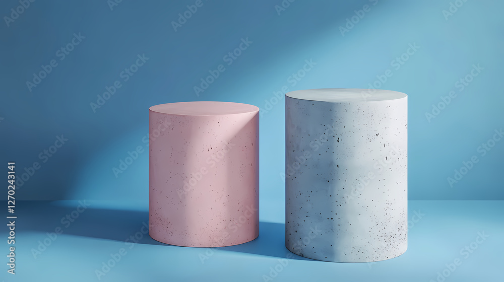 Two Cylindrical Objects on Blue Background Two Cylindrical Objects on Blue Background