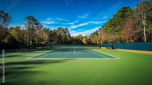 Wallpaper Mural Serene Tennis Court Scene on a Sunny Day with Beautiful Blue Sky Torontodigital.ca