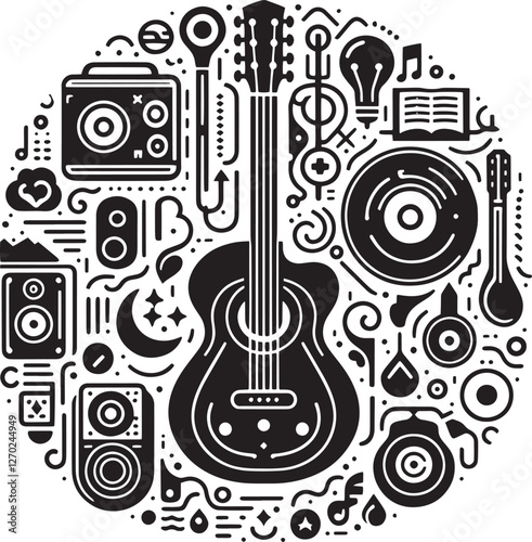 Guitar music instrument art design.