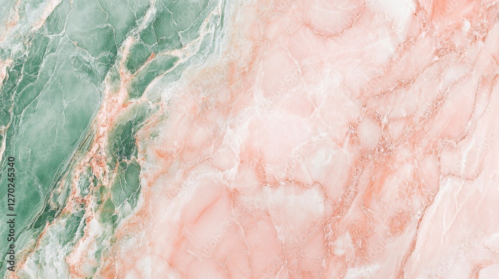 Fototapeta premium Mint and blush pink marble background with swirling veining and stone elegance