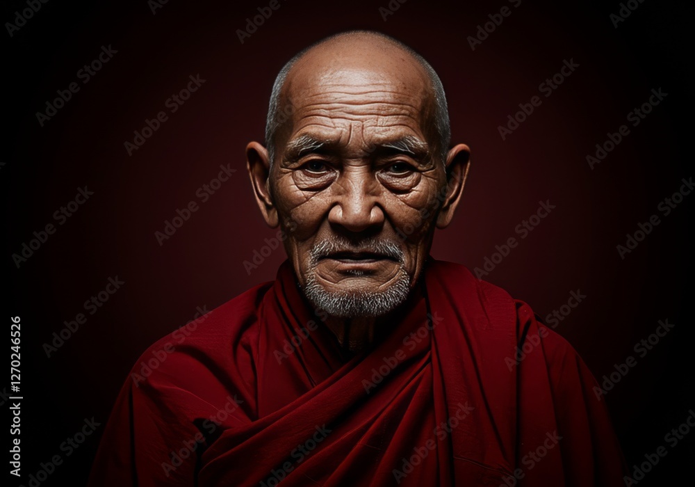 Serene Buddhist Monk Portrait Photography Print Serene Buddhist Monk Portrait Photography Print