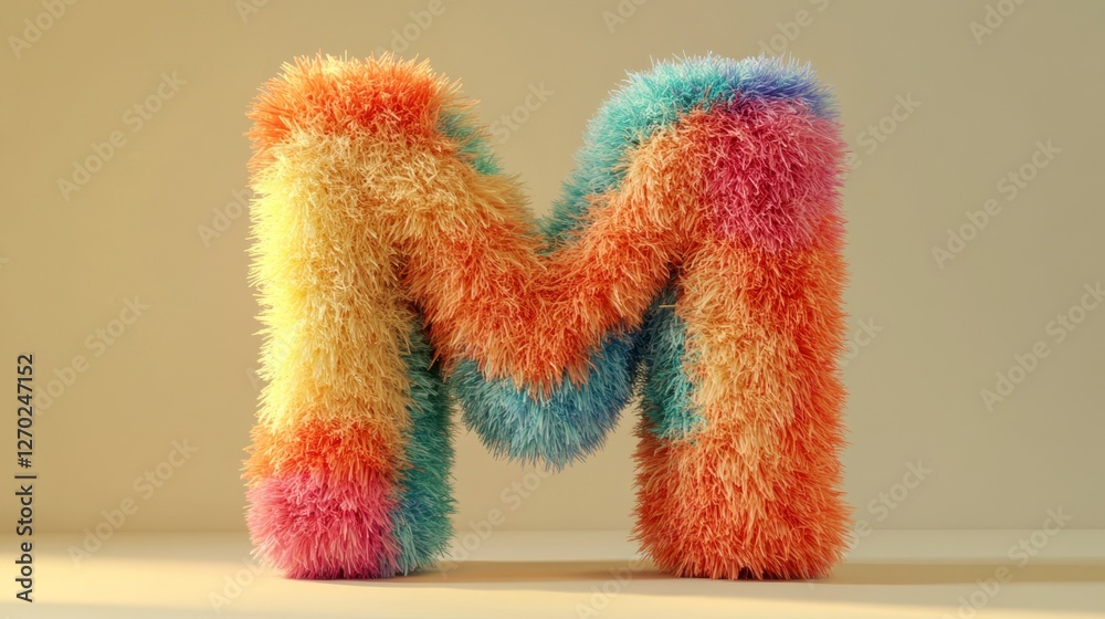 Fluffy Letter M: Colorful Alphabet Render with Artistic Flair Fluffy Letter M: Colorful Alphabet Render with Artistic Flair
