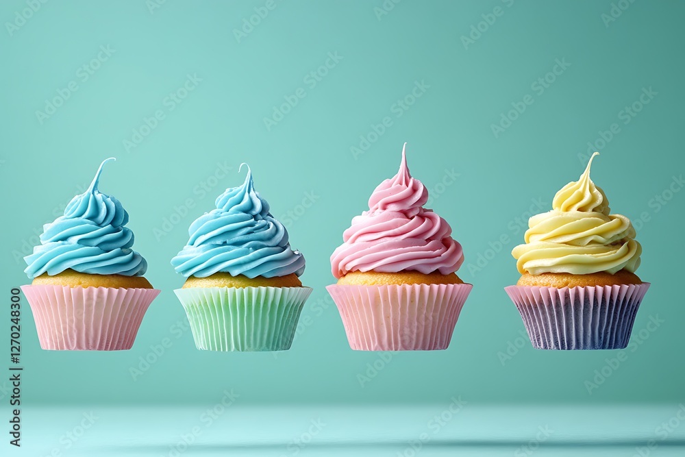 Floating Cupcakes in Vibrant Colors Floating Cupcakes in Vibrant Colors