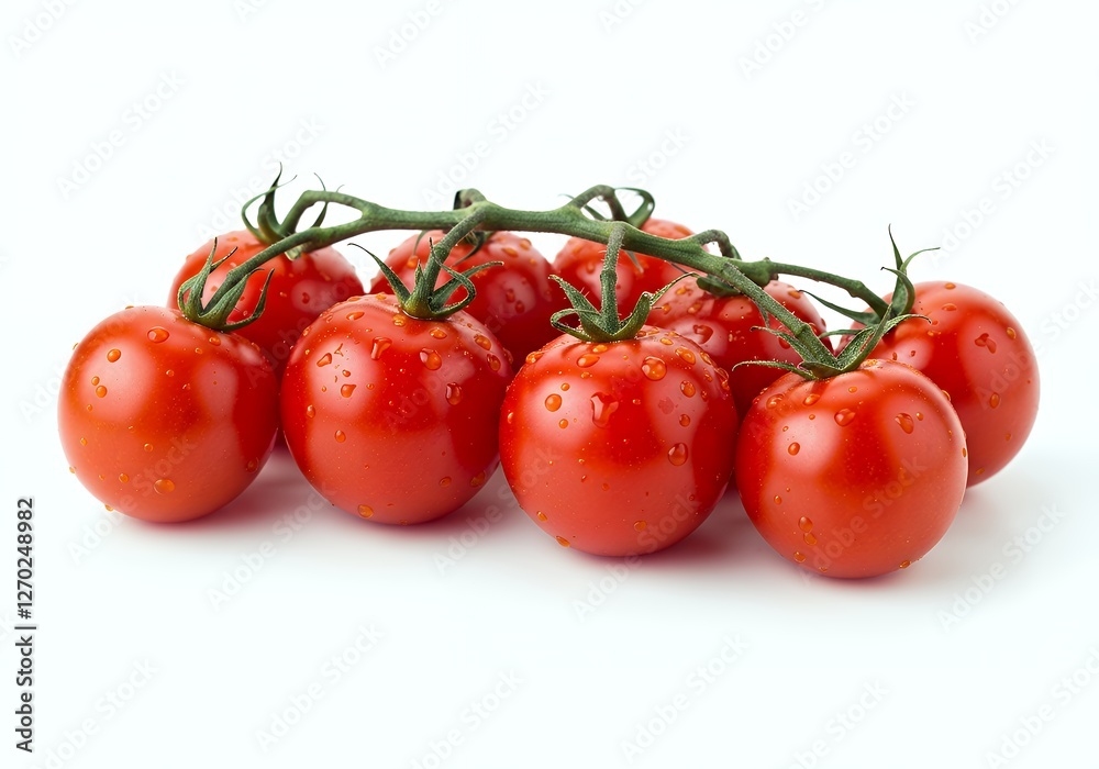 Fresh Tomatoes on Vine with Water Droplets Ready for Cooking Fresh Tomatoes on Vine with Water Droplets Ready for Cooking