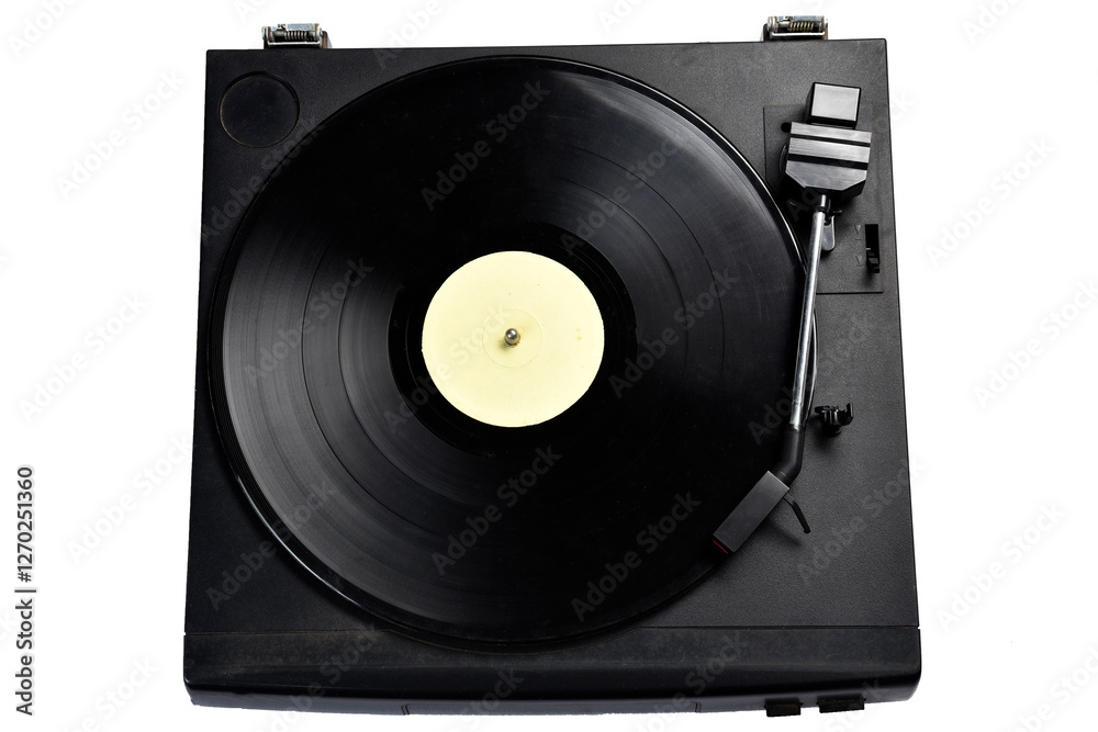 Obraz premium old vinyl record player on white background