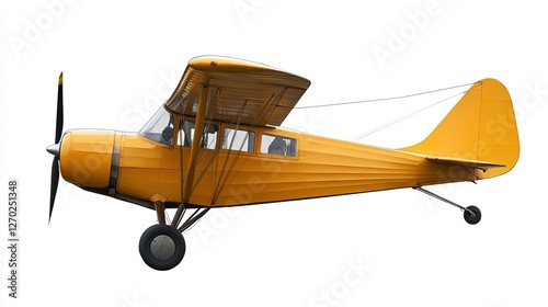 Side view of a flying aircraft isolated on white