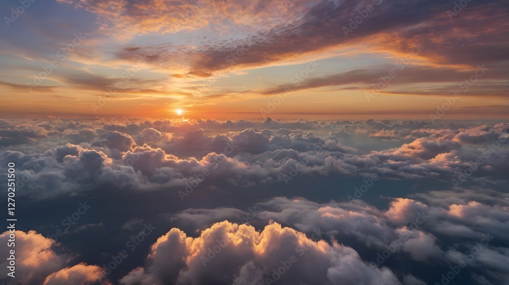 Golden Sunrise Above Cloudscape Aerial View Golden Sunrise Above Cloudscape Aerial View