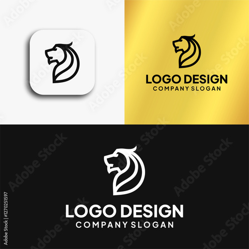 lion head logo line art silhouette