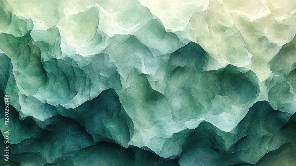 Fototapeta premium Abstract layered textures in green and blue hues creating a tranquil background effect