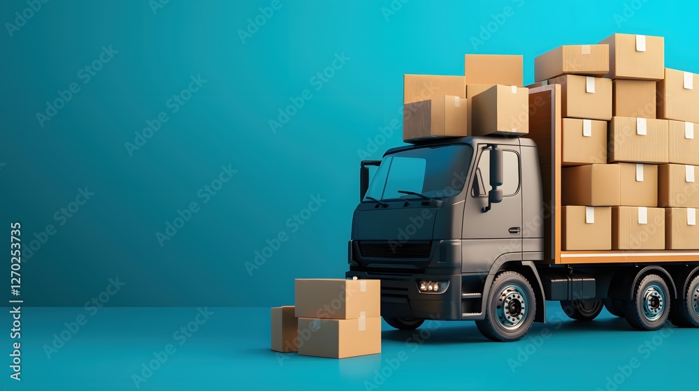 Delivery Truck Transporting Cardboard Boxes on Blue Background Ready for Shipping and Distribution Delivery Truck Transporting Cardboard Boxes on Blue Background Ready for Shipping and Distribution
