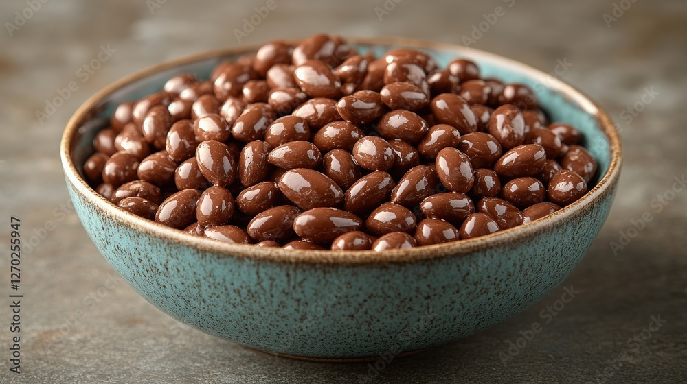Delicious Chocolate Covered Almonds in a Rustic Bowl Delicious Chocolate Covered Almonds in a Rustic Bowl