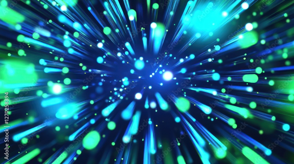 Fototapeta premium Abstract burst of blue and green light rays