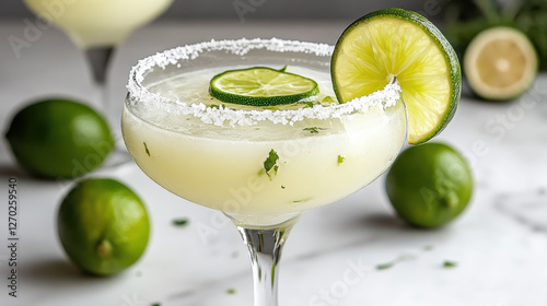 refreshing non alcoholic margarita with lime and salt rim photo